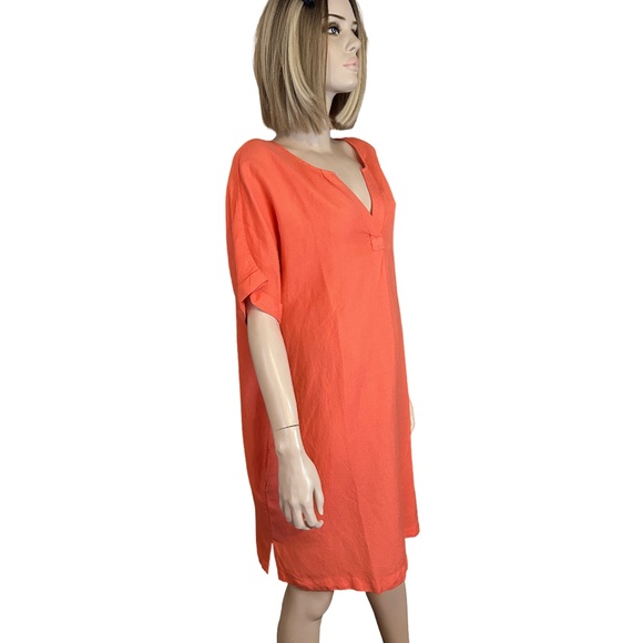 Paradis Linen & Rayon Dress Tunic Style Short sleeve Hip Pockets Versatile Peach - Picture 6 of 15